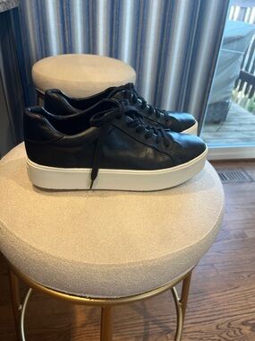 Vince Black Leather Platform Sneakers with White Sole